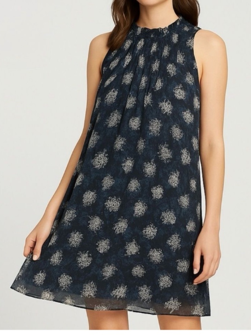 JOIE Thelen Sleeveless Mini Swing Shift Dress Navy Baltic Print large